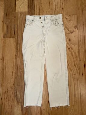 Zara White High-Rise Button-Fly Jeans